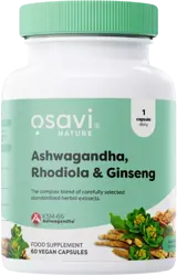 OSAVI Ashwagandha + Rhodiola & Ginseng Комплекс за енергия и адаптация към стрес х 60 веган капсули