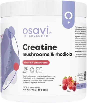 Osavi Creatine Monohydrate, Mushrooms & Rhodiola with Lion's Mane, Cordyceps, Chaga / За енергия, фокус и издръжливост, 300 грама