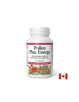 Natural Factors Pollen Plus Energy с Пчелен прашец, Прополис, Сибирски женшен и Зелен чай, 90 капсули