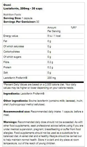 Osavi Lactoferrin 200 mg | Proferrin® За силен имунитет и оптимално усвояване на желязо х 30 капсули