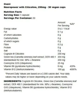 Osavi Neuropower with Citicoline 250 mg Подкрепа за когнитивните функции х 30 веган капсули