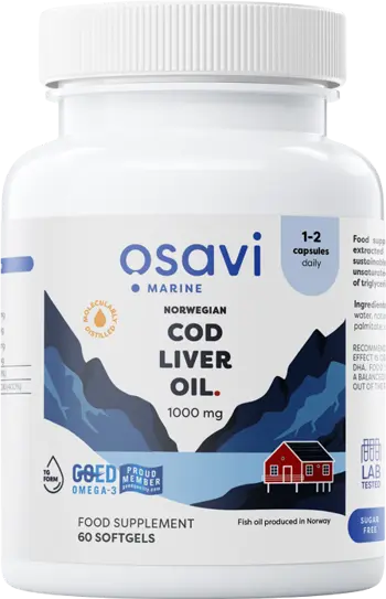 Osavi Norwegian Cod Liver Oil 1000 mg | Lemon Flavored Масло от черен дроб на треска с лимон х 60 гел капсули