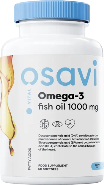 Osavi Omega 3 Fish Oil 1000 mg / Рибено масло с лимонов вкус за сърце, мозък и зрение х 60 капсули