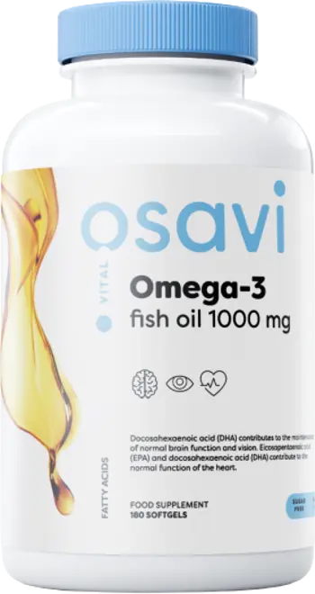 Osavi Omega 3 Fish Oil 1000 mg / В подкрепа на мозъка, зрението и сърцето х 180 гел капсули
