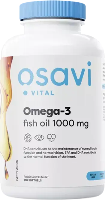 Osavi Omega 3 Fish Oil 1000 mg Molecularly Distilled За сърдечно-съдовата система и мозъчната функция х 180 гел капсули