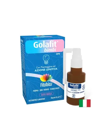Fitobios Golafit® Bimbi Прополис + касис + живовляк – Успокоява гърлото и защитава устната лигавица при деца, 15 ml спрей