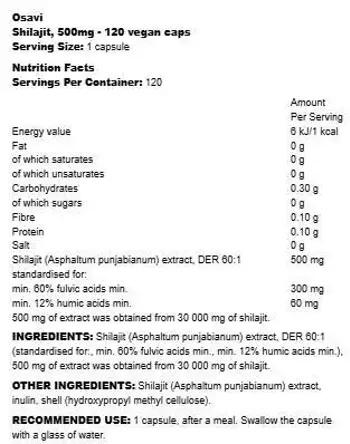 Osavi Nature Shilajit 500 mg | 60:1 Extract with 60+% Fulvic Acids За енергия и жизненост х 120 веган капсули