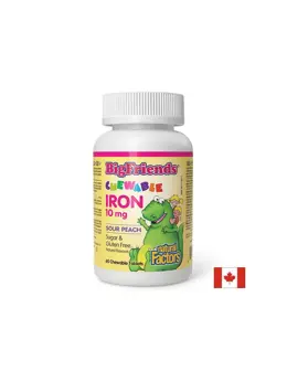 Natural Factors Big Friends® Желязо за деца 10 mg, 60 дъвчащи таблетки, с вкус на праскова